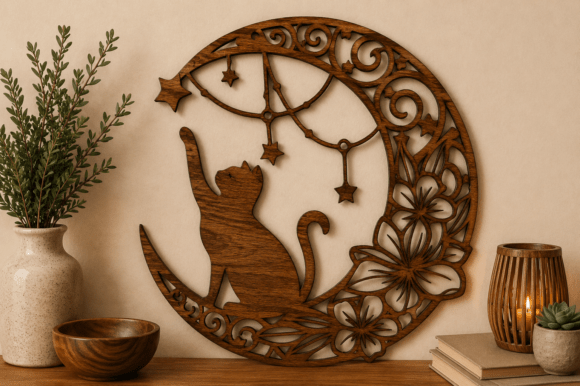 Download Moon Cat Wall Art SVG Laser Cut File - Laser Collection