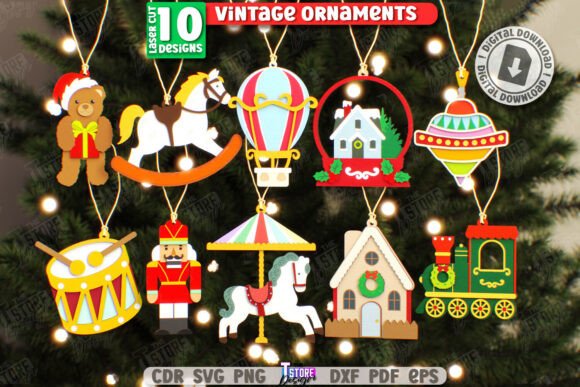 Download Vintage Christmas Ornaments Laser Bundle - Laser Collection
