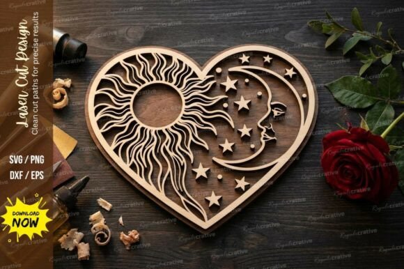 Download Sun Moon Heart Laser Cut SVG - Laser Collection