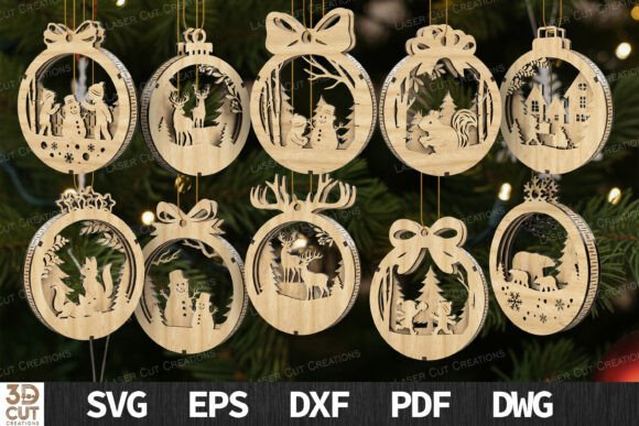 Download Christmas Ornaments Bundle SVG Laser Cut - Laser Collection