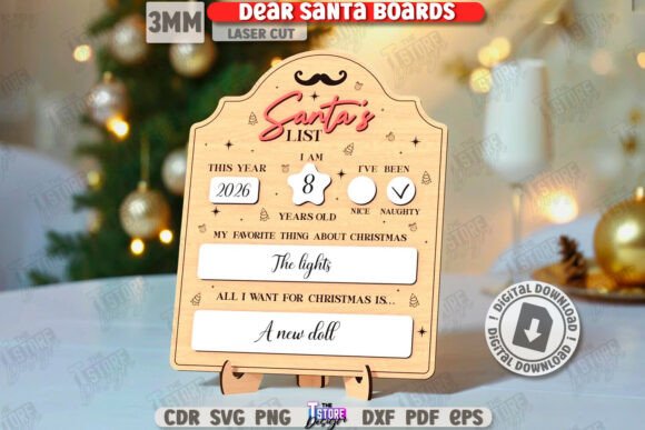 Download Dear Santa Board Laser Cut |Santa's List - Laser Collection