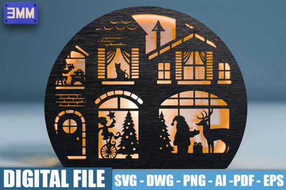 Download 3D Christmas House Scene Laser Cut File - Laser Collection