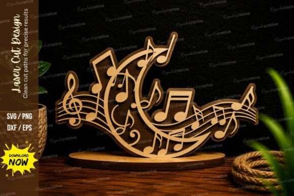 Download Musical Moon Notes Laser Cut Svg Design - Laser Collection