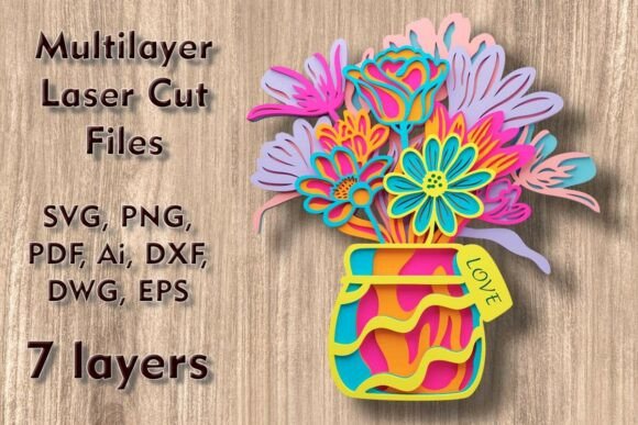 Download Vase with Flowers Multilayer Laser Files - Laser Collection